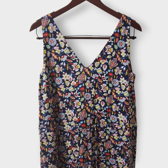 Boden Cecilia Floral Sleeveless Jumpsuit Navy Multi Tassel Tie Waist US 8T - Picture 3 of 14
